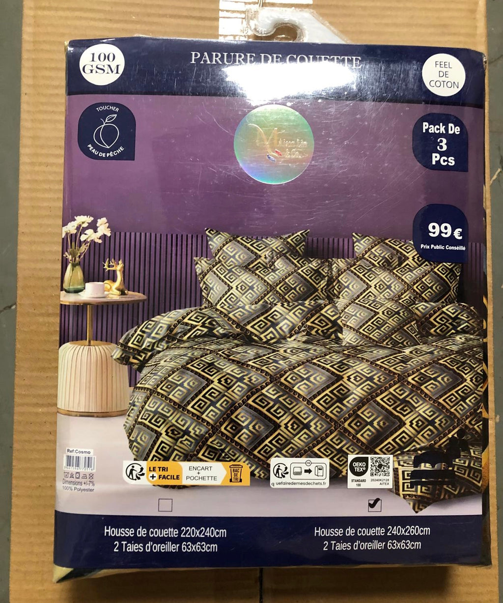 Parure de Lit 240x260 cm – Housse de Couette Grand Format – 3 Pièces