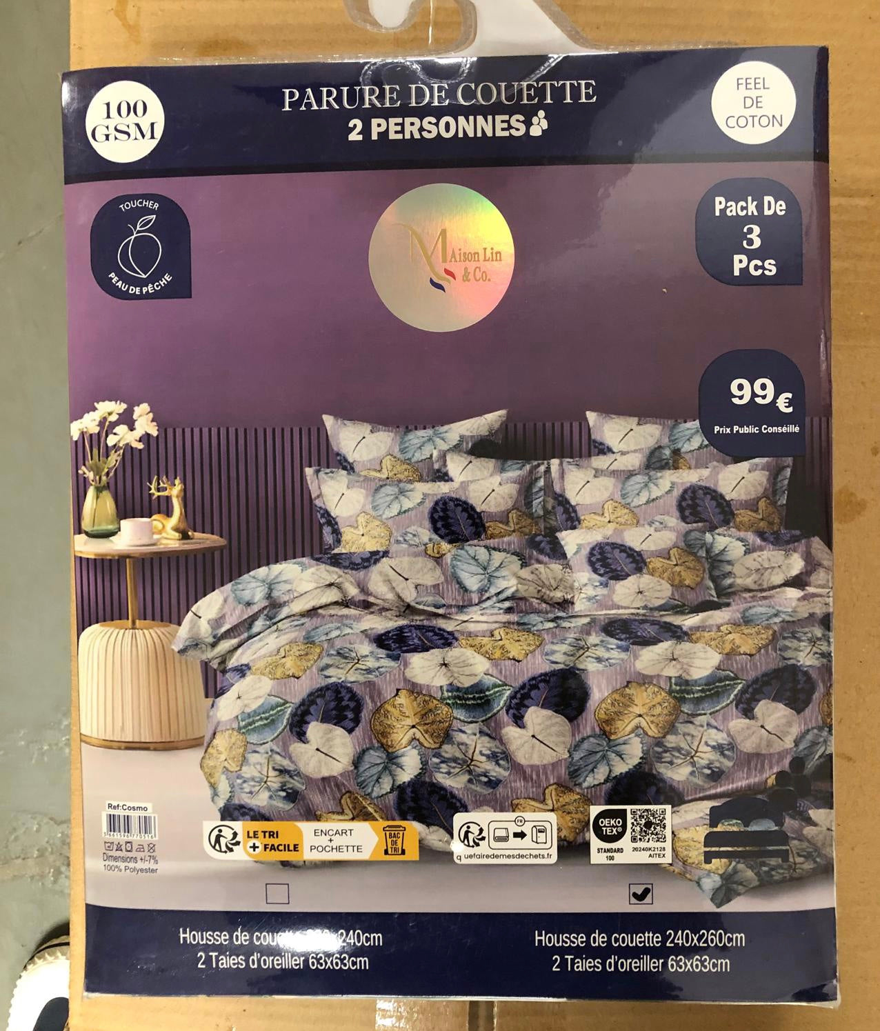 Parure De Lit Housse De Couette 24x260 3 Pièces